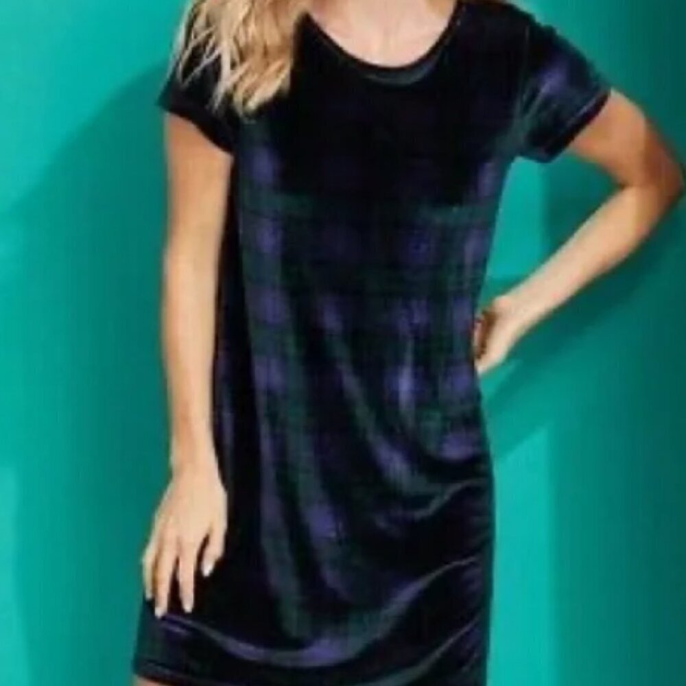 VINEYARD VINES Purple Blackwatch Plaid Velvet Short Sleeve Madaket Dress M
